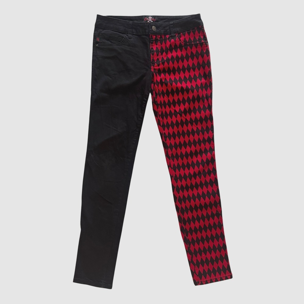 Royal Bones Daang Goodman Split Leg Harlequin Black Red Skinny Pants 9 Mall Goth